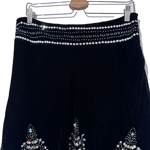 Vintage Carole Little Y2K black Velvet Beaded sequin maxi Skirt size 10 - Picture 4 of 8